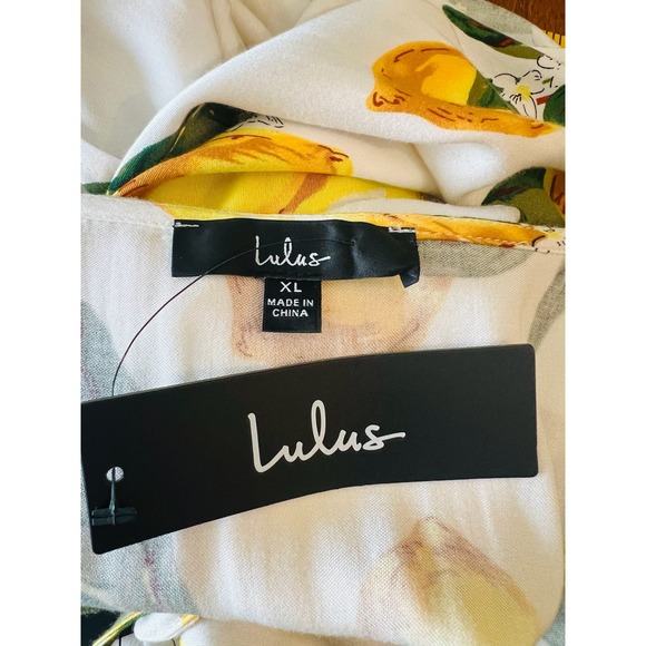 Lulus A La Tart White/ Yellow Lemon print Wrap Dress Sz XL 100% Rayon - Picture 13 of 14